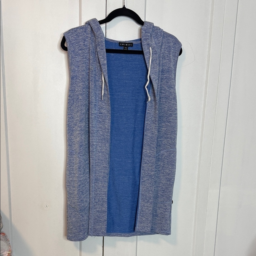 Tribal Blue Knit Cardigan - Jersey Material - Back slit detail - medium